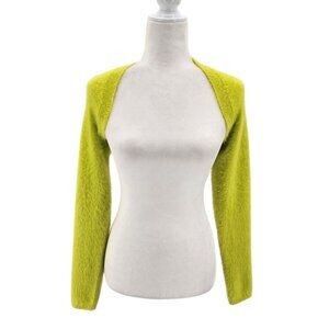 Alice + Olivia Womens Small Shrug Cardigan Luetta Fuzzy Crop Lime Green Sweater